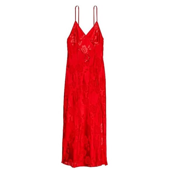 New! Victoria's Secret VS Archives Red Burnout Satin Slip Dress red 20247